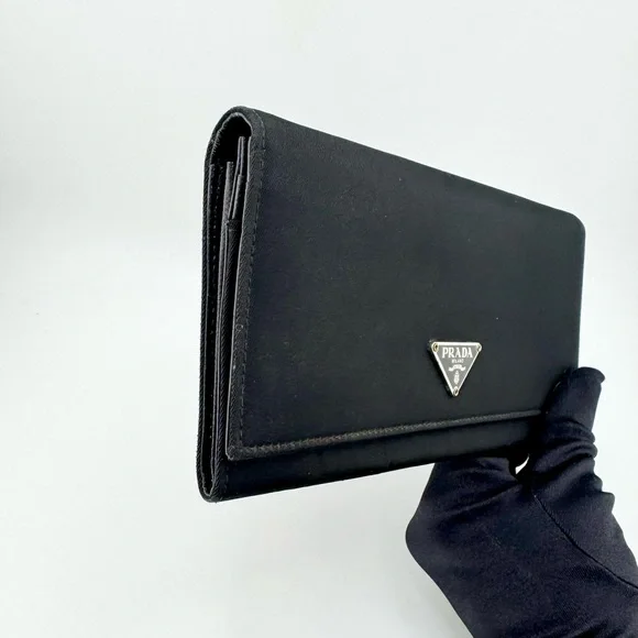 Prada Tessuto Continental Long Wallet Black Nylon & Leather w/ Silver Hardware - Picture 4 of 13